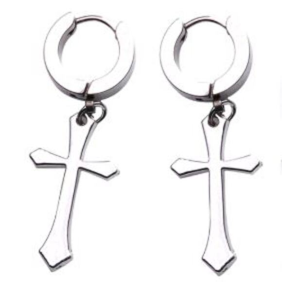 Silver Pair of Cross Dangle Earrings - Picture 1 of 2
